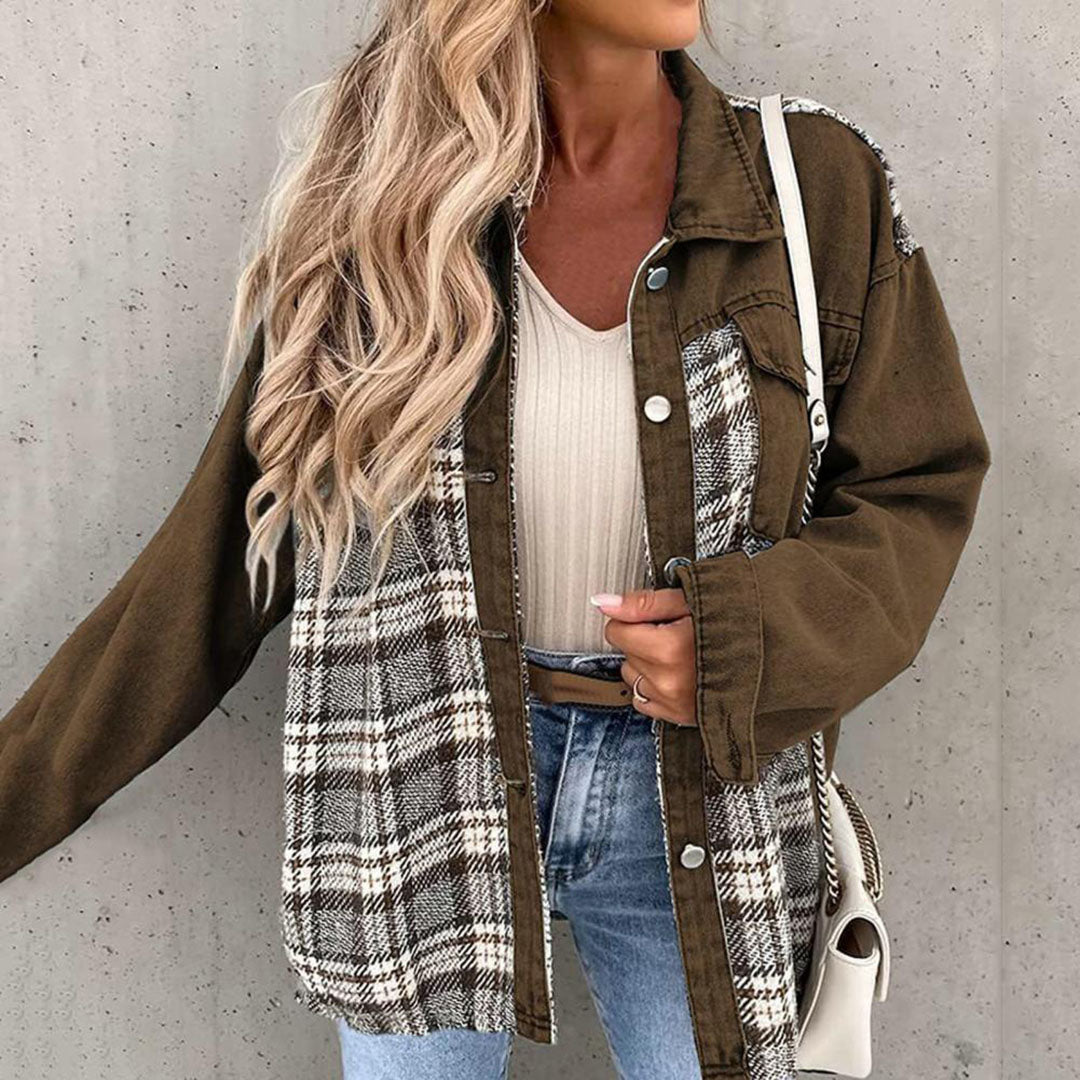 Schicke Kariertes Jacke mit Klassischem Kragen für Damen