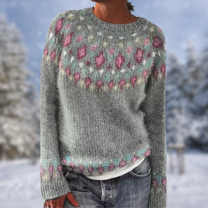 Esther® | Trendiger Gestrickter & Gemusterter Grauer Pullover