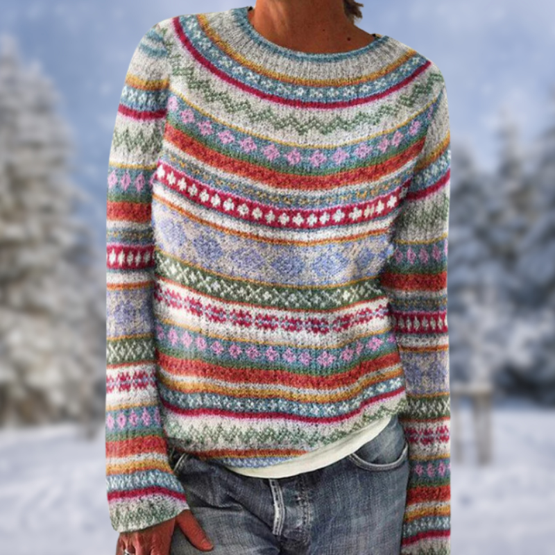 Nimfa® | Stylischer Rundhalsausschnitt Bunter Pullover