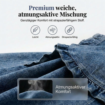 Damen-Jeansjacke mit Rüschensaum und offenem Frontverschluss