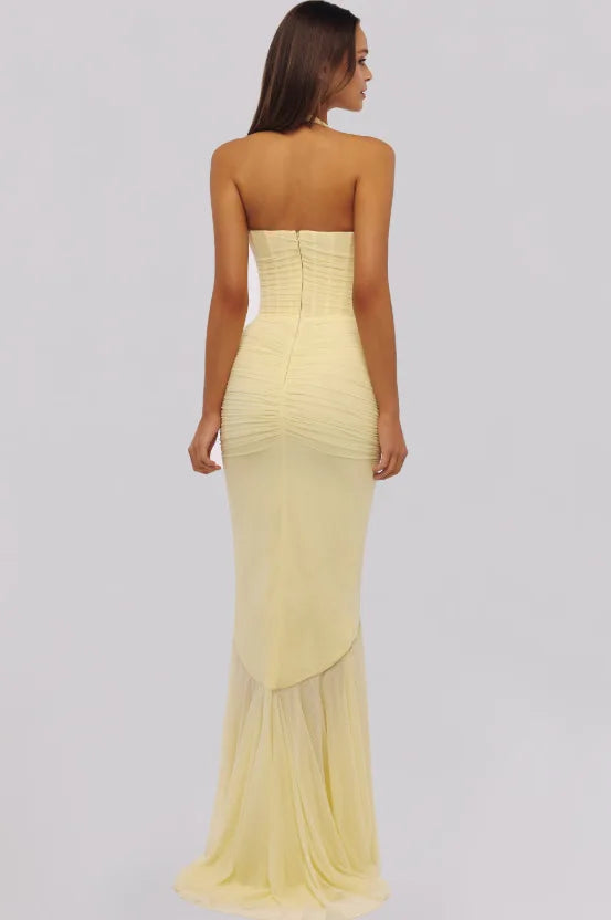 Maxikleid mit Neckholder und Raffung für Hochzeitsgäste