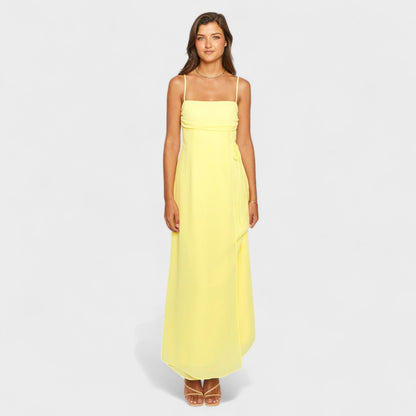 Damen Gelbes Ärmelloses Maxikleid