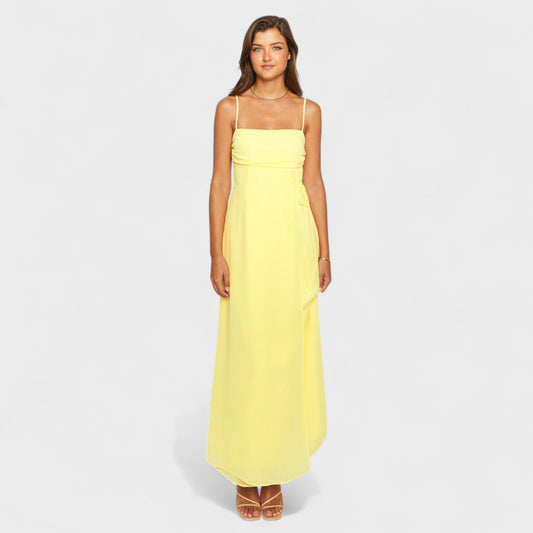 Damen Gelbes Ärmelloses Maxikleid