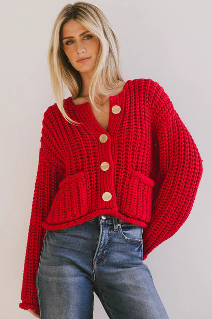 Cozy Chic Damen-Strickjacke mit Knöpfen und Taschen