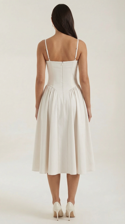 Damen Midikleid mit Blumenmuster und Korsett sowie herzförmigem Ausschnitt