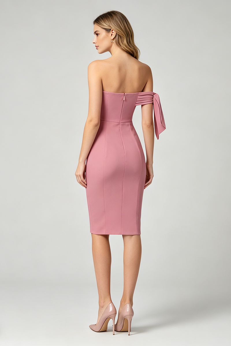 Midi-Kleid mit einer Schulter und Schleifendetail