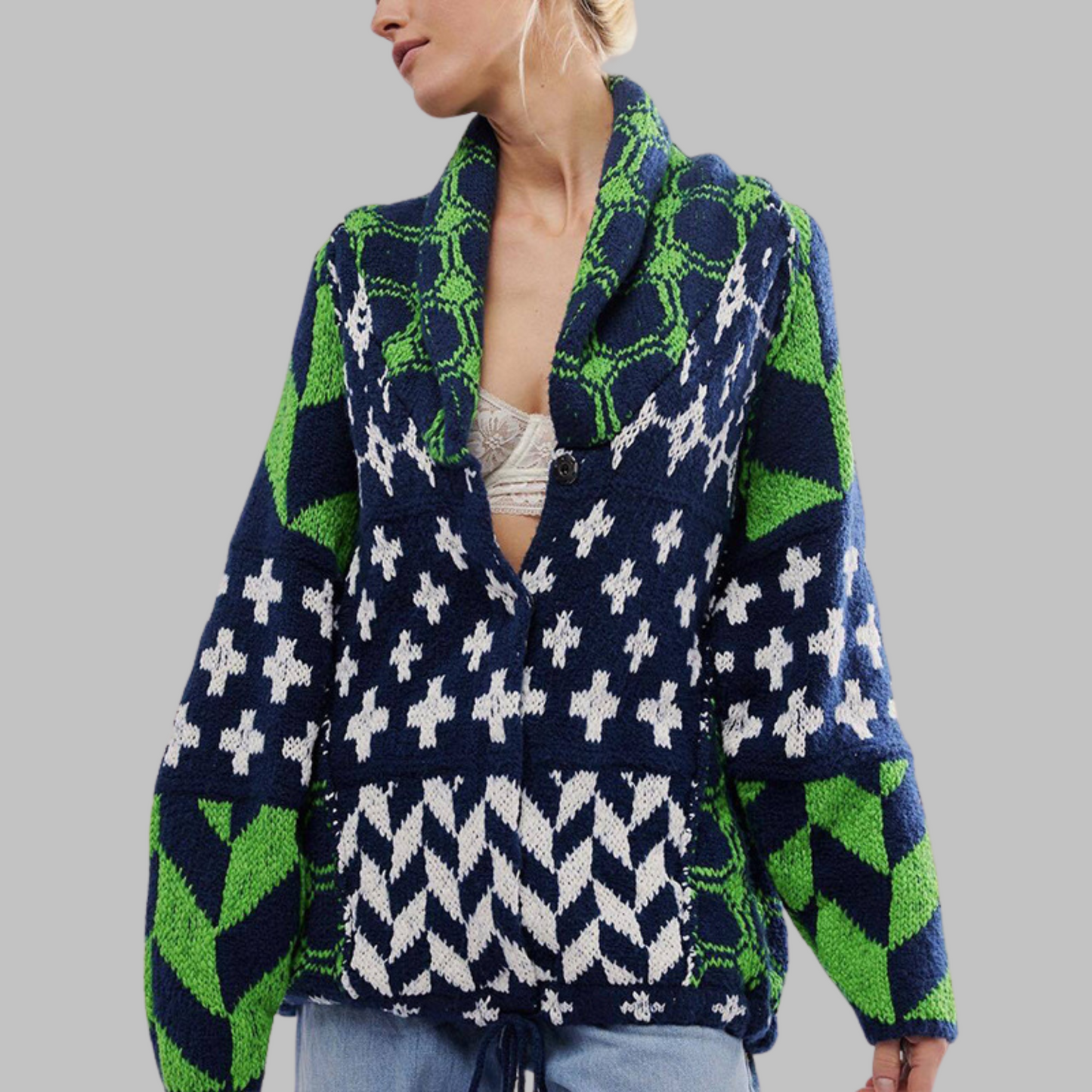 Bequeme weiche Jacke mit modernen geometrischen Mustern