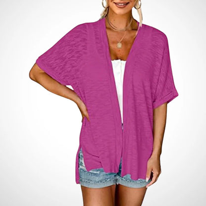 Stilvoller Strickcardigan mit kurzen Ärmeln und offenem Schnittdesign
