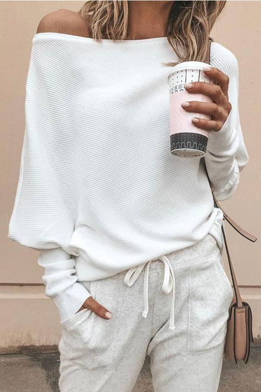 Geripptes Off-Shoulder Shift-Top