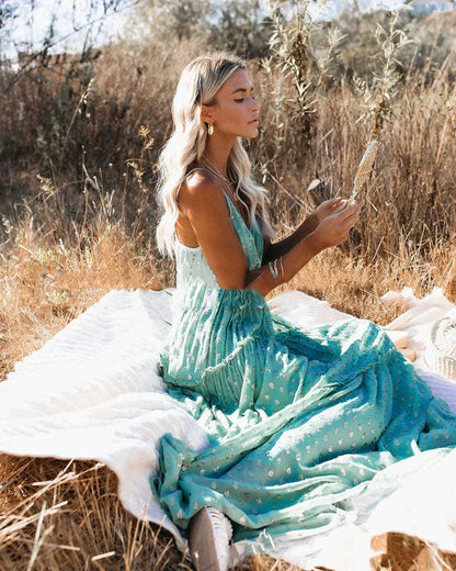 Böhmisches grünes Sommer-Maxikleid