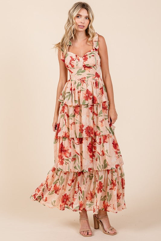 Oli® | Mehrlagiges Blumen-Maxikleid mit Herzausschnitt