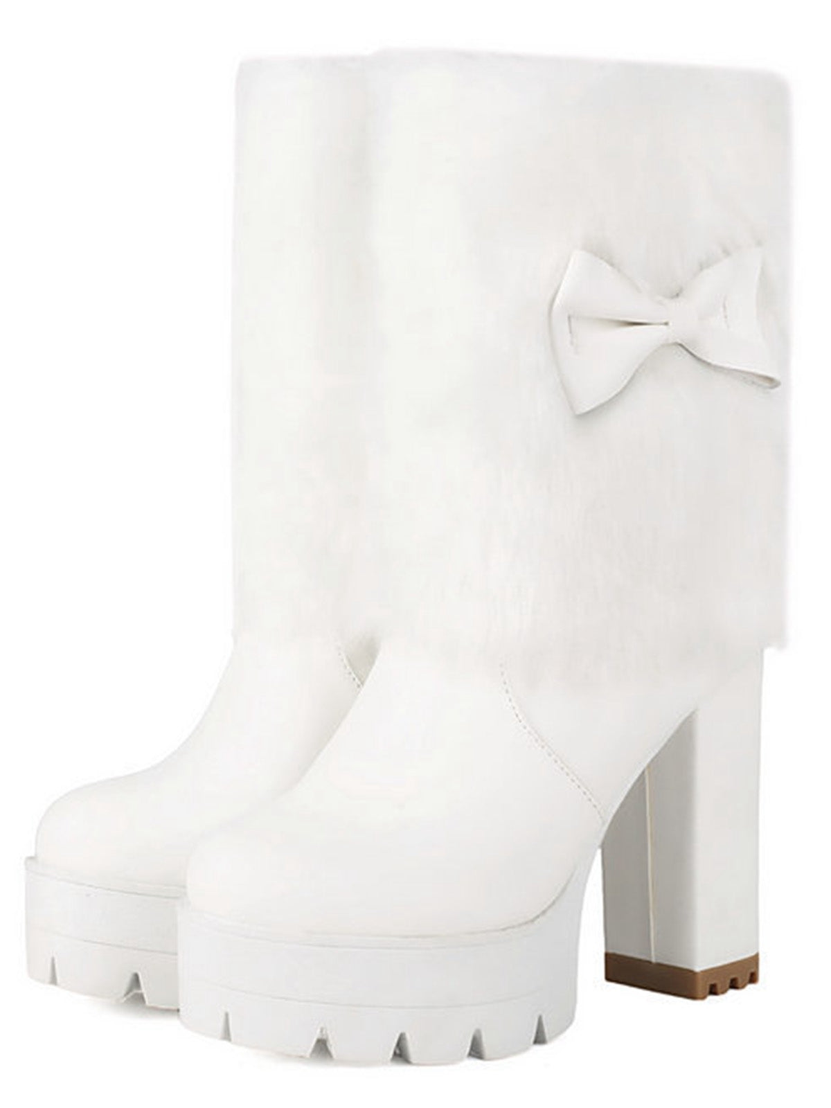 Plüschstiefel mit klobigem Absatz und Vintage-Schleifenakzent