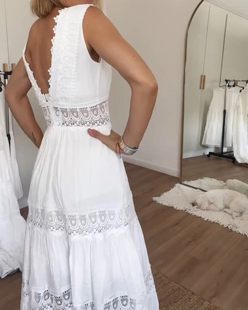 Weißes Spitzen-Midikleid für Damen – Elegant, vielseitig, für Hochzeiten & Partys