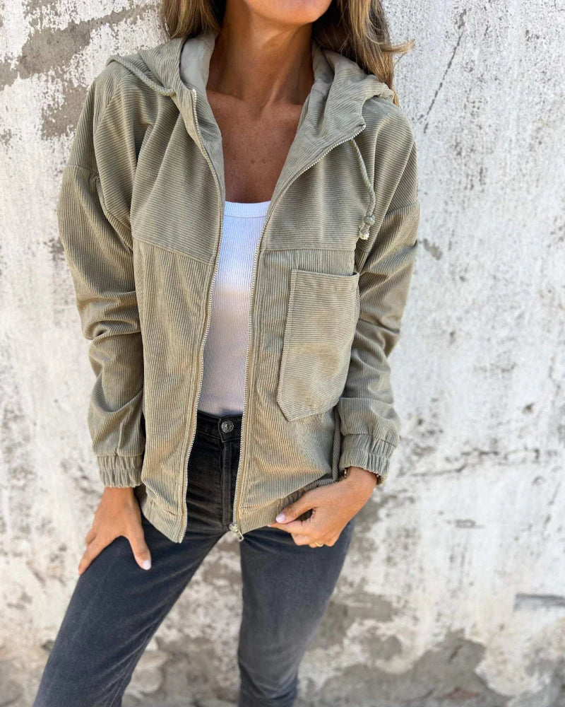 Lässige leichte Cordjacke mit Kapuze für Damen
