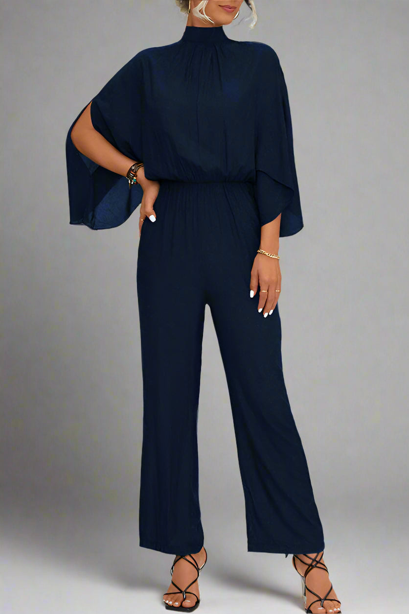 Damen Einfarbiger Jumpsuit mit Schnürung, Rückenschlitz und Langarm