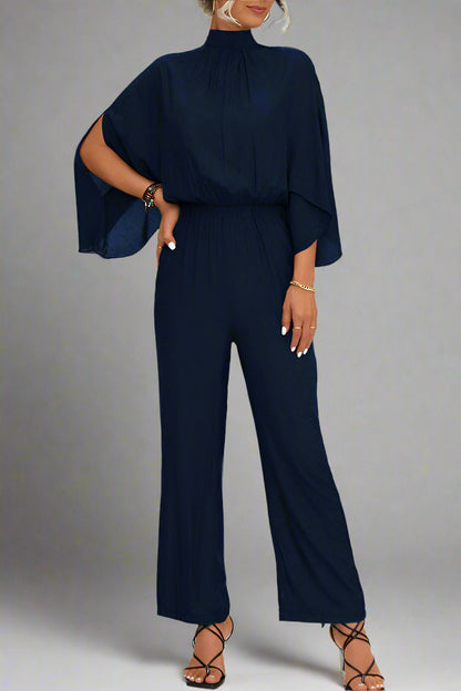 Damen Einfarbiger Jumpsuit mit Schnürung, Rückenschlitz und Langarm