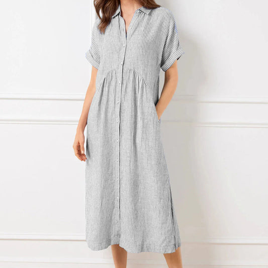Gestreiftes Hemdblusenkleid mit Revers und Knöpfen für Damen