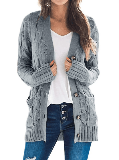 Strickjacke mit offenem Vorderteil und Zopfmuster