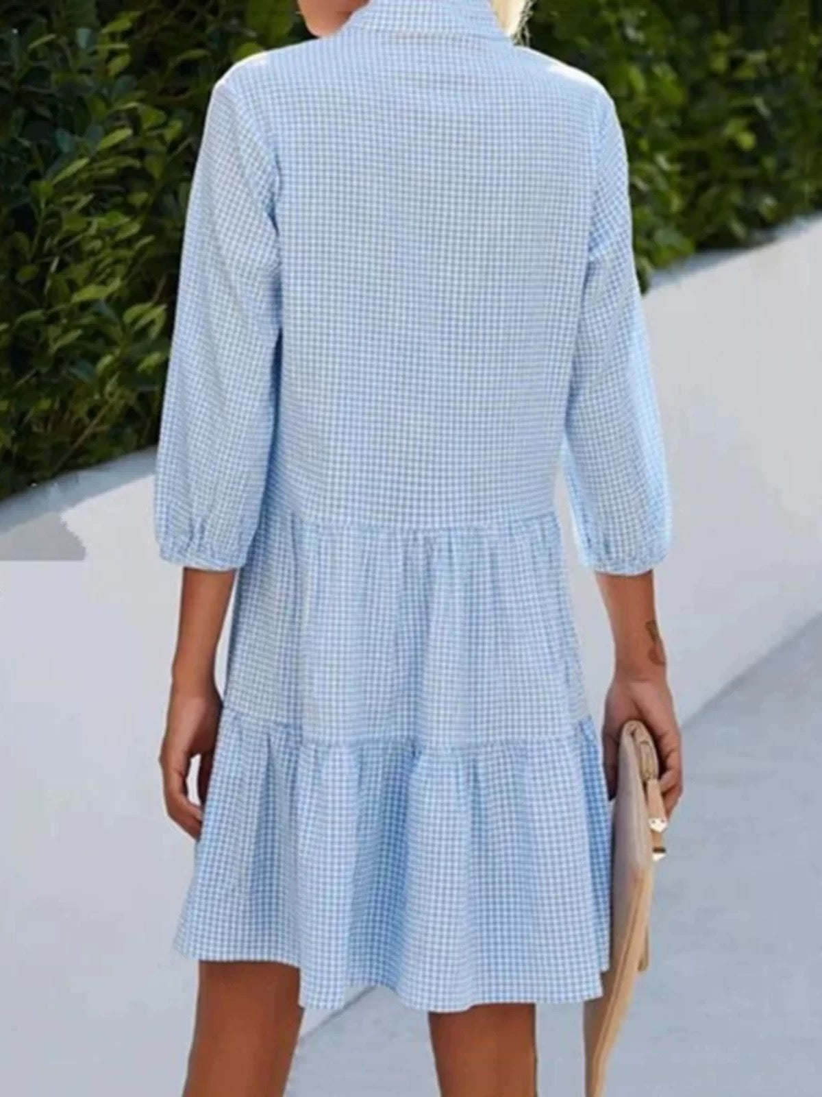 Marga® | Lockeres blaues Vichykaro-Sommerkleid mit Knopfleiste