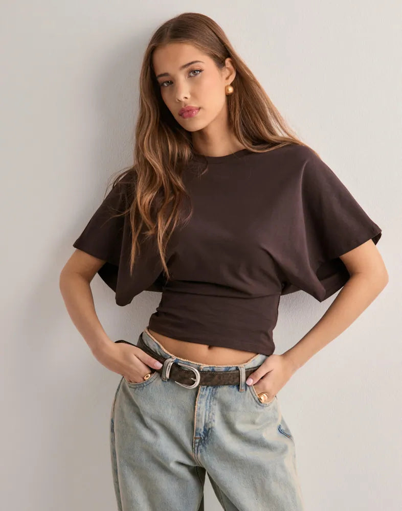 Entspanntes Baumwoll-T-Shirt mit weitem Ärmel