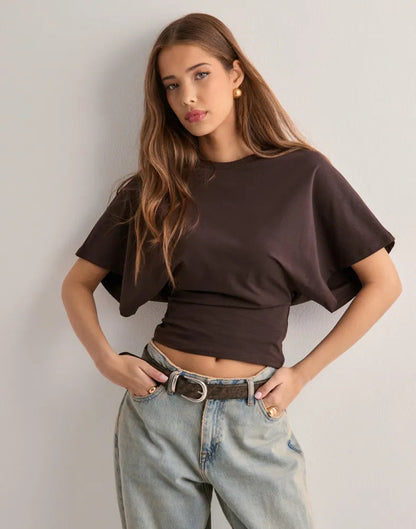 Entspanntes Baumwoll-T-Shirt mit weitem Ärmel
