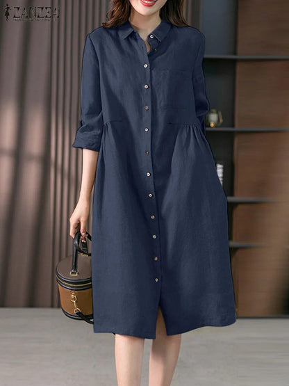 Valindr® | Lockeres Hemdblusenkleid mit Knopfleiste