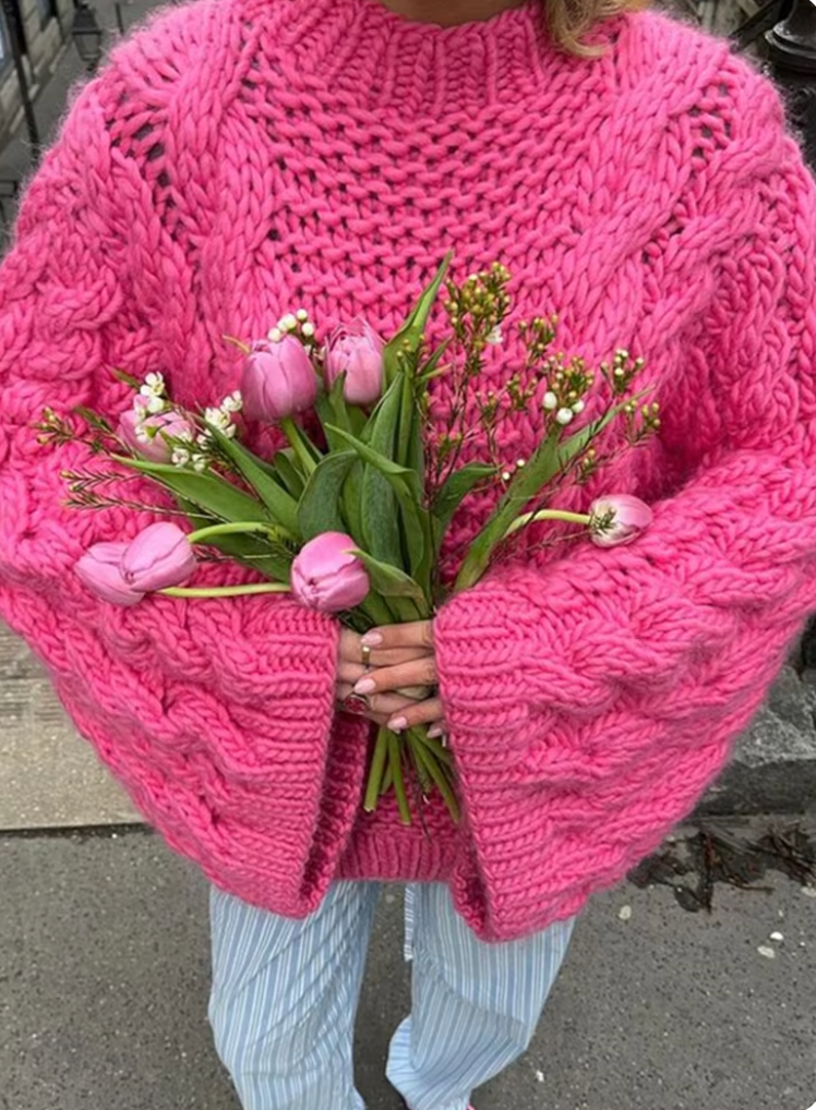 Gemütlicher Grobstrick-Übergroßer Pullover mit hohem Kragen