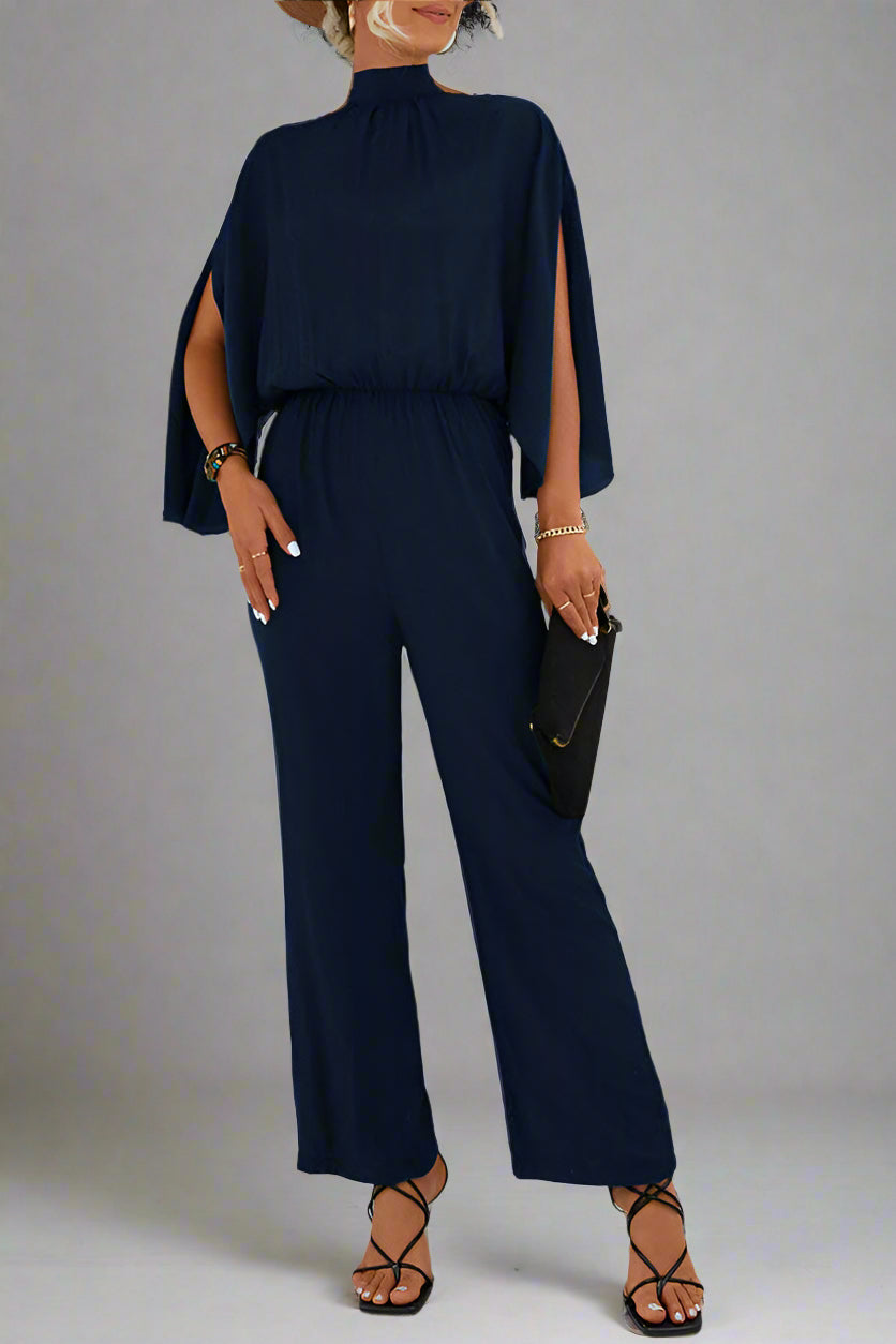Damen Einfarbiger Jumpsuit mit Schnürung, Rückenschlitz und Langarm
