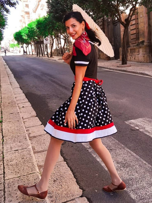 Vintage 1950er Polka Dot Rockabilly Swing Cocktailkleid