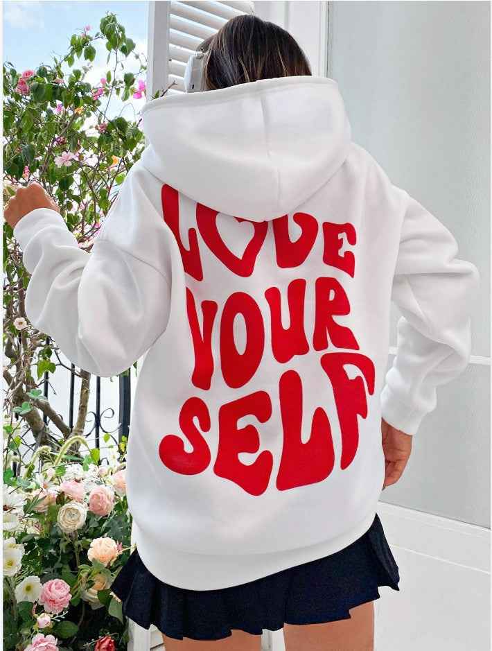 Bequemer Damen-Hoodie mit Kängurutasche und inspirierendem Rückenprint