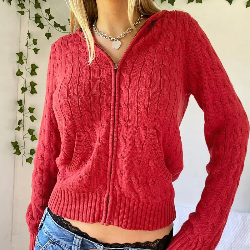 Gemütlicher Kapuzen-Strickcardigan mit Knopfverschluss vorne