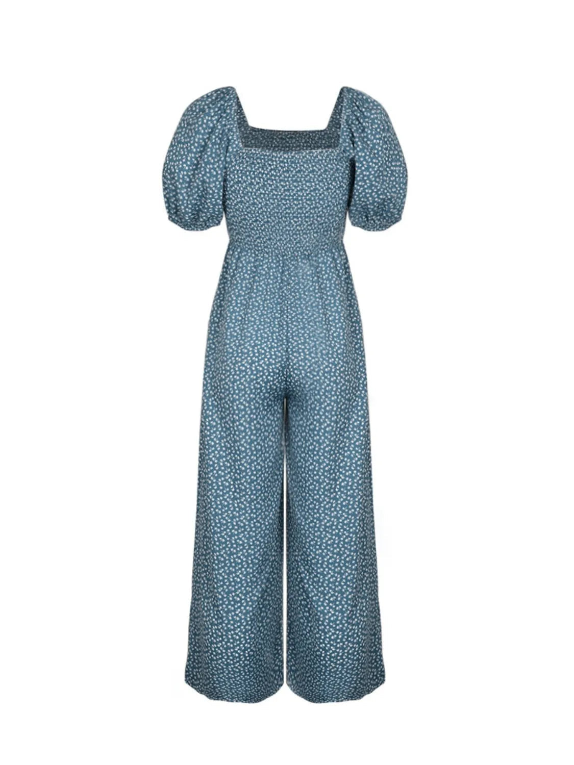 Damen Jumpsuit mit bedrucktem Karree-Ausschnitt und Puffärmeln