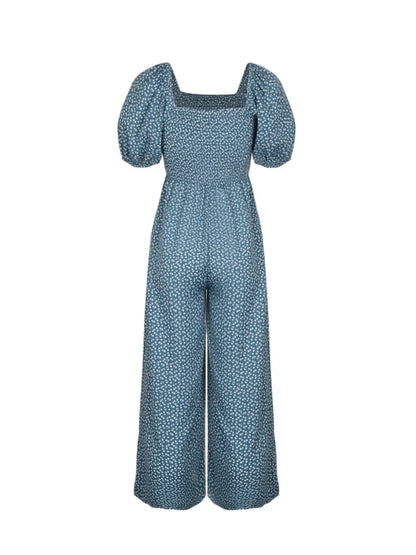 Damen Jumpsuit mit bedrucktem Karree-Ausschnitt und Puffärmeln