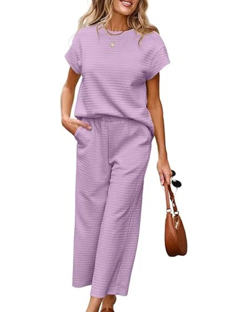 Strukturierter zweiteiliger Lounge-Set mit weitem Bein-Hose