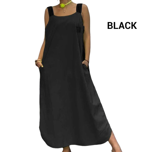 Fließendes Maxikleid mit breiten Trägern und Taschen