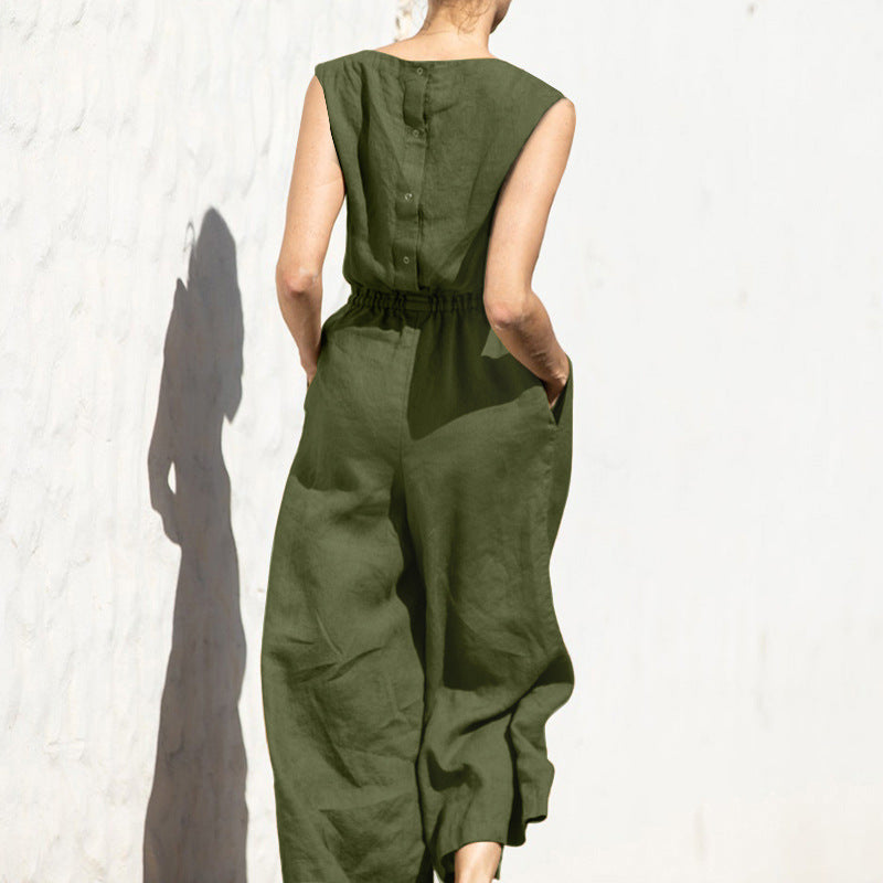 Ärmelloser Jumpsuit mit weitem Bein und hoher Taille