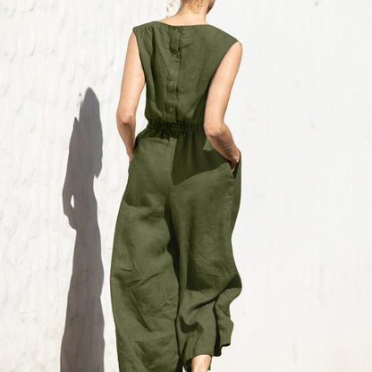Ärmelloser Jumpsuit mit weitem Bein und hoher Taille