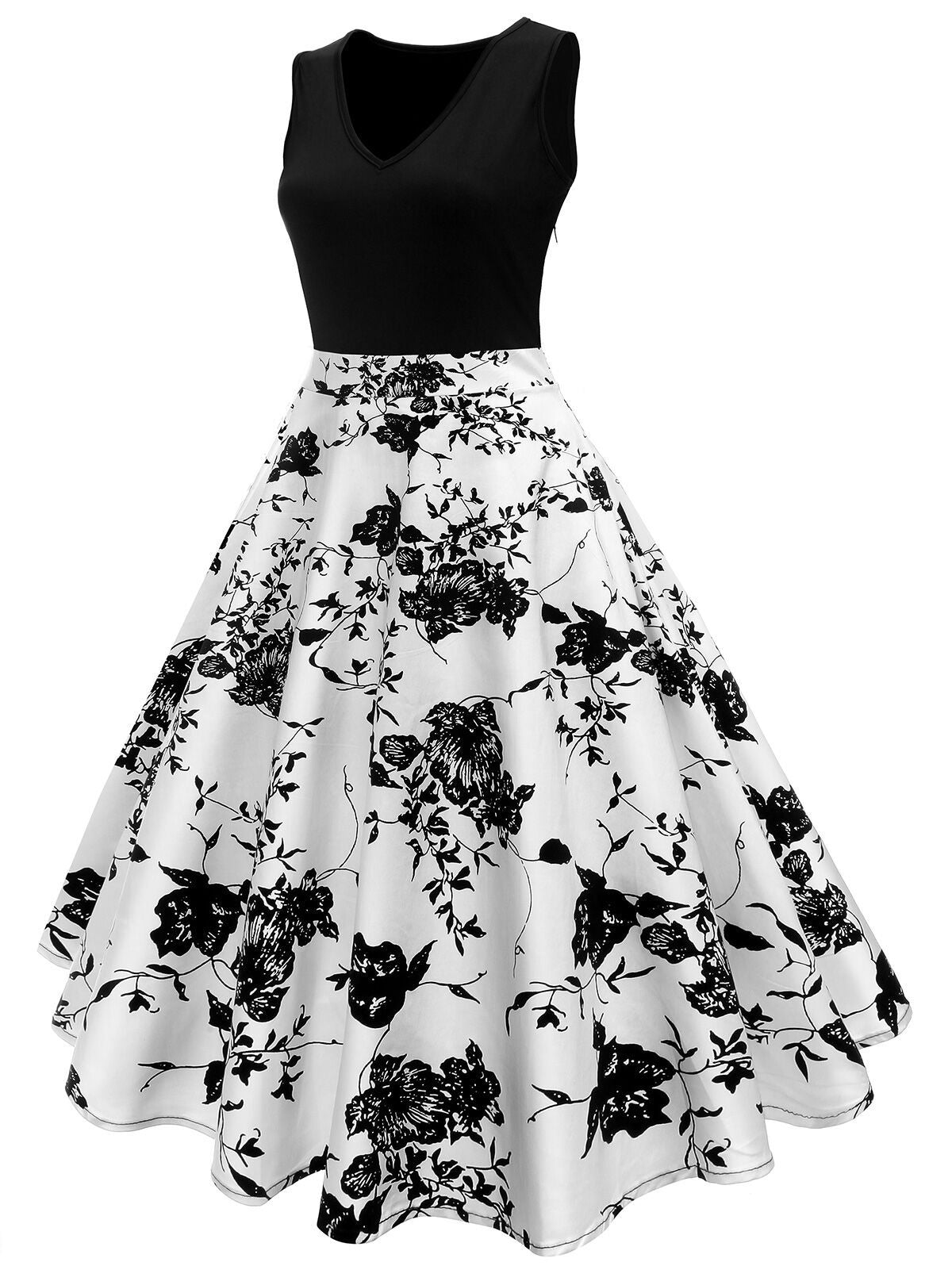 Vintage 1950er Floral A-Linien Cocktail Pin-Up Kleid