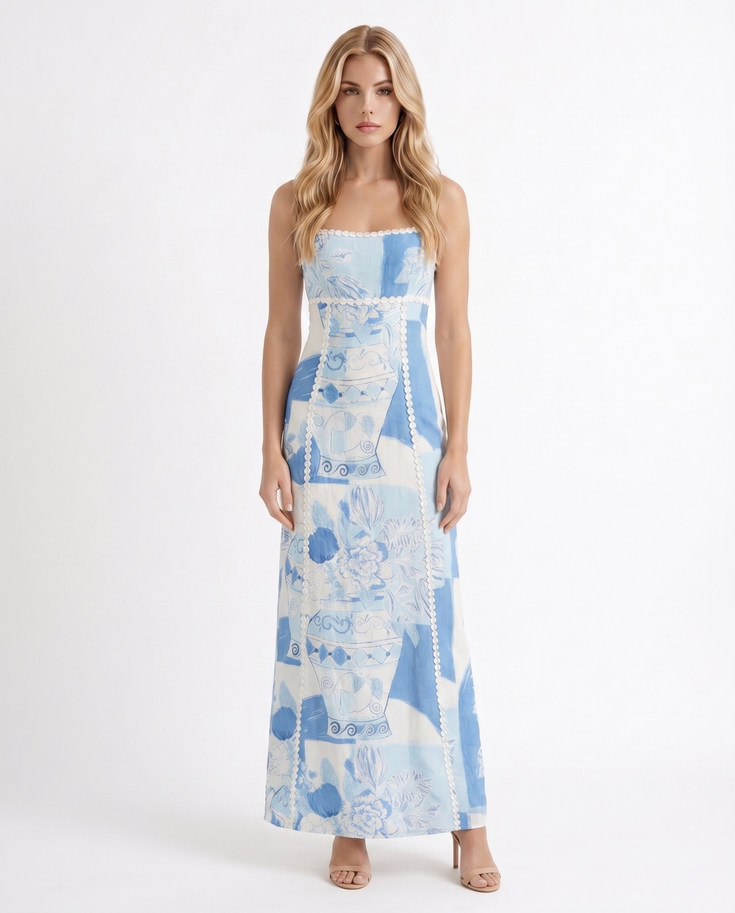 Ärmelloses V-Ausschnitt Blumen Medira Maxikleid