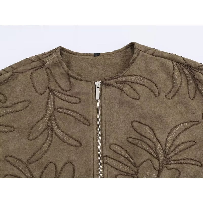 Bomberjacke mit Wildlederstruktur und Stickerei