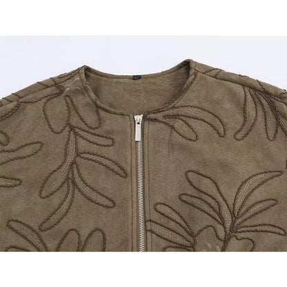 Bomberjacke mit Wildlederstruktur und Stickerei