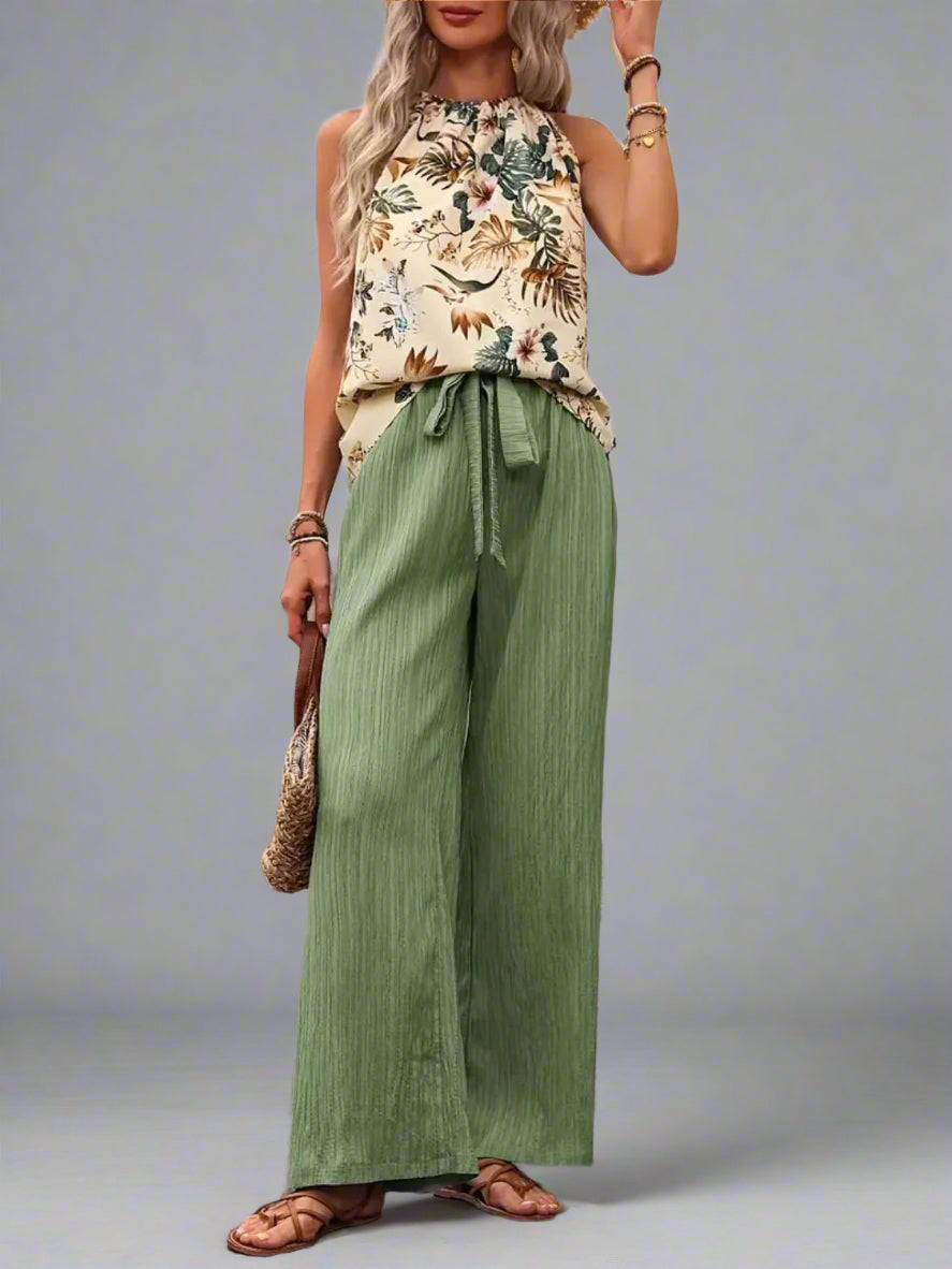 Damen bedrucktes Tanktop und Hose mit weitem Bein Set