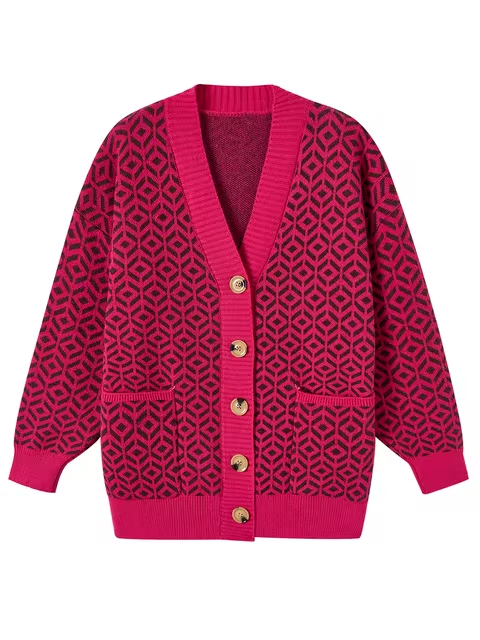 Gemütliche geometrische Strickjacke mit Knöpfen