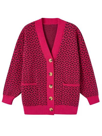 Gemütliche geometrische Strickjacke mit Knöpfen