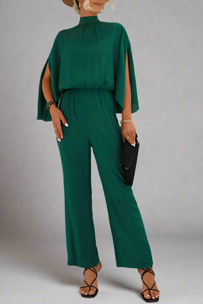 Damen Einfarbiger Jumpsuit mit Schnürung, Rückenschlitz und Langarm