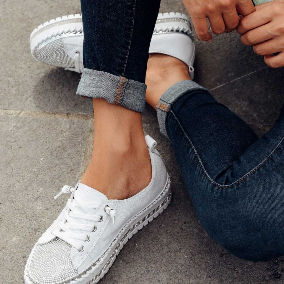 Zeitlose Diamant Silber Leder Sneakers