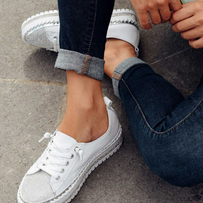 Zeitlose Diamant Silber Leder Sneakers