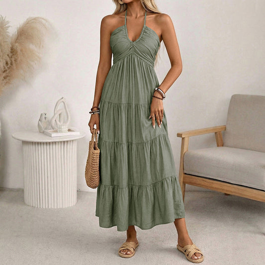 Rückenfreies Maxikleid mit Neckholder und fließendem Fall