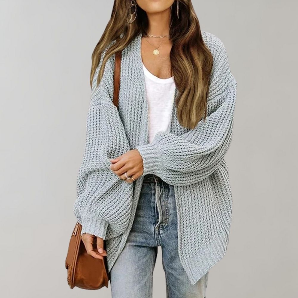Gemütliche offene Strickjacke mit Bischofsärmeln