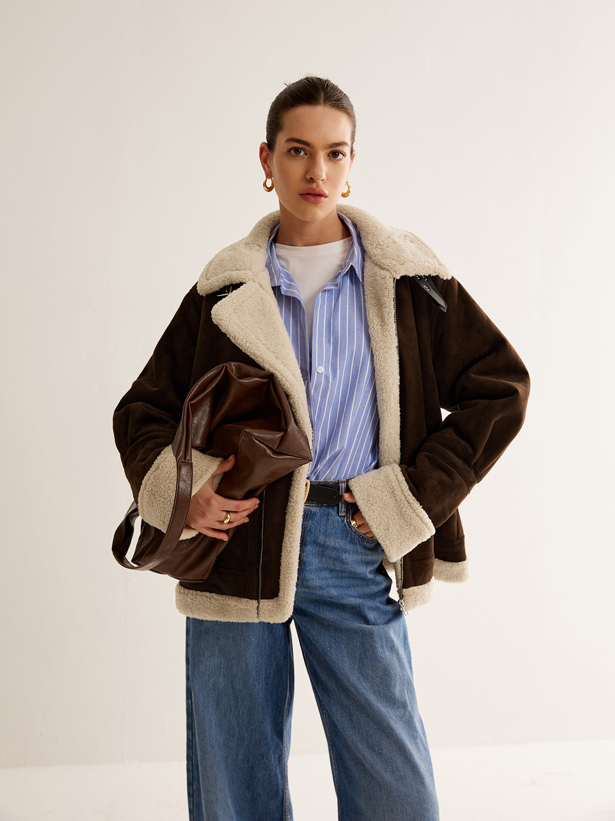 Vintage braune Fleece gefütterte Jacke mit entspannter Passform